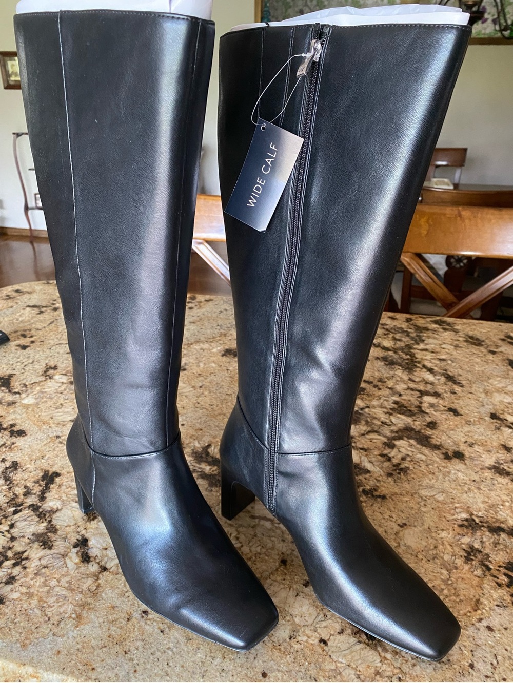 Naturalizer Black Wide-Calf Knee-High Leather Heeled Boots